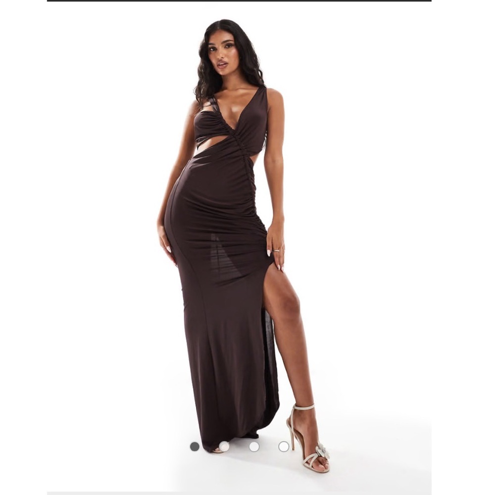 ASOS DESIGN ruched channeled detail maxi dress in chocolate brown size 4